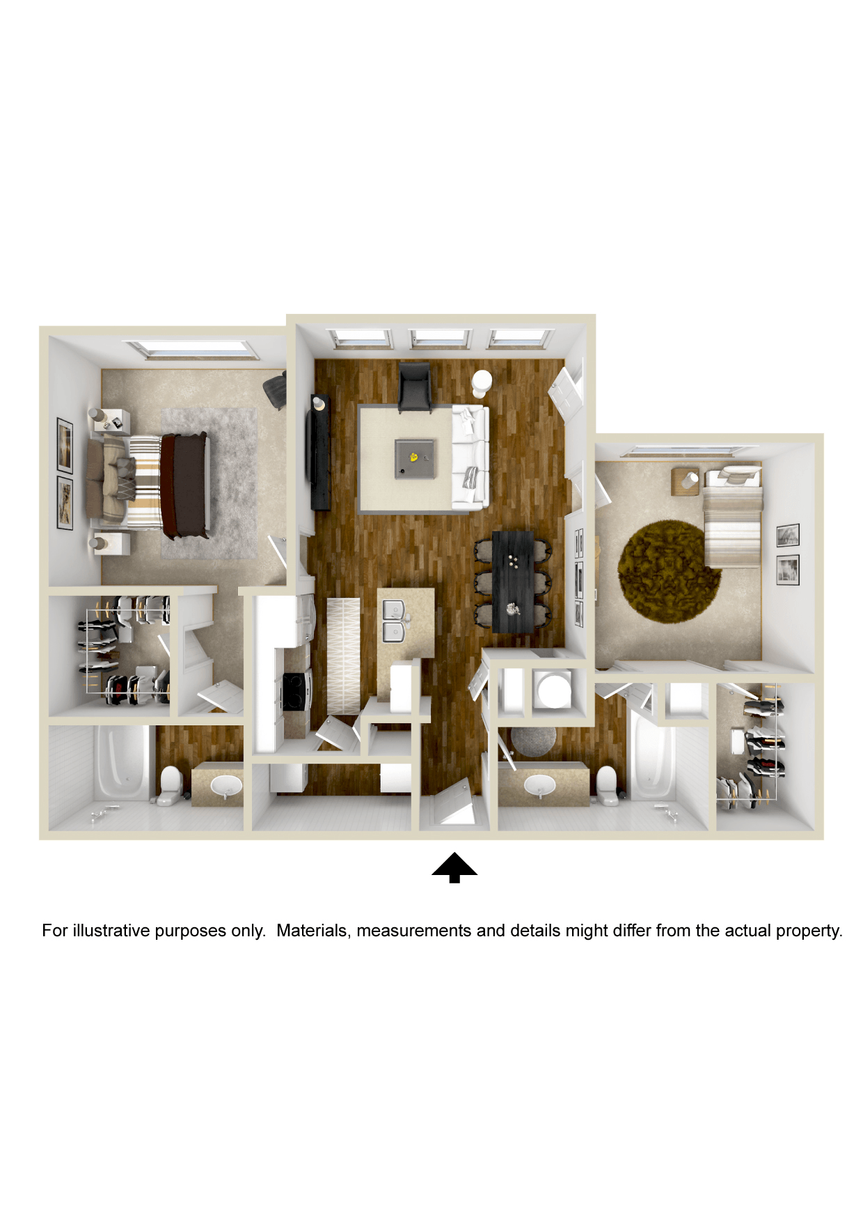 Floor plan for 2 beds, 2 baths, 985 sqft